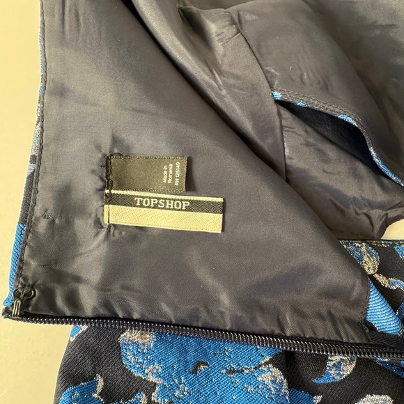 Topshop Womens Strapless Blue Floral Cutout Midi & Flare Party Dress S (4) NWOT - Picture 5 of 15